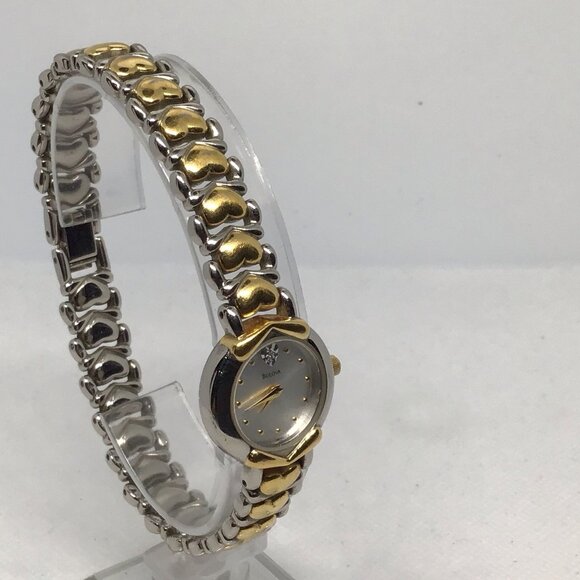 Vintage Bulova Women's Two-Tone Watch with Heart Band and Diamond Accent 98P11 - Picture 10 of 15